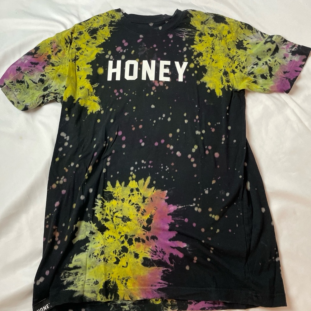 Honey Brand Co Adult Size M Black Bleach Tie Dye T-Shirt Tee Skate Brand NEW